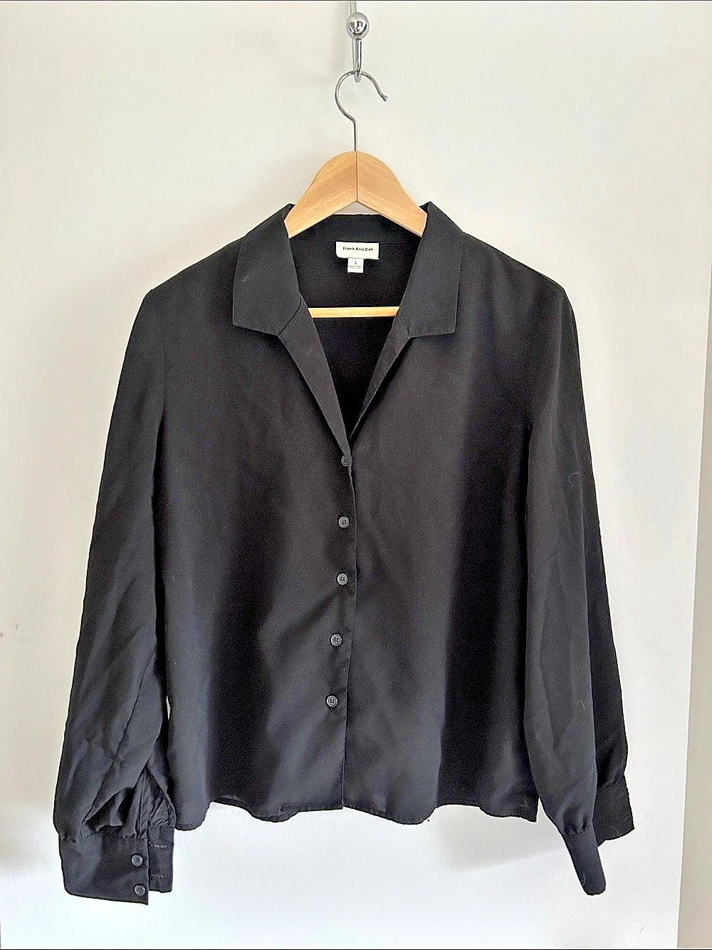 Frank And Oak Long Sleeve Camp Collar Blouse Black Size Large